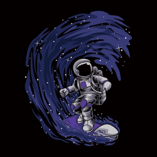 冲浪的宇航员插画