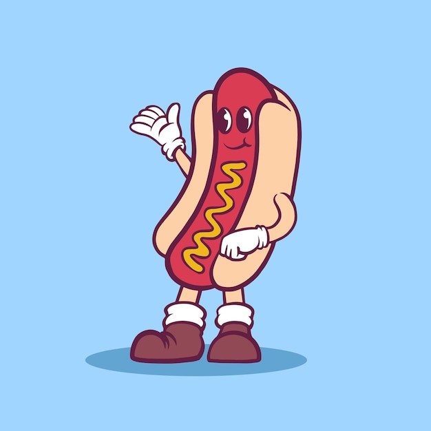 手绘热狗卡通吉祥物插画