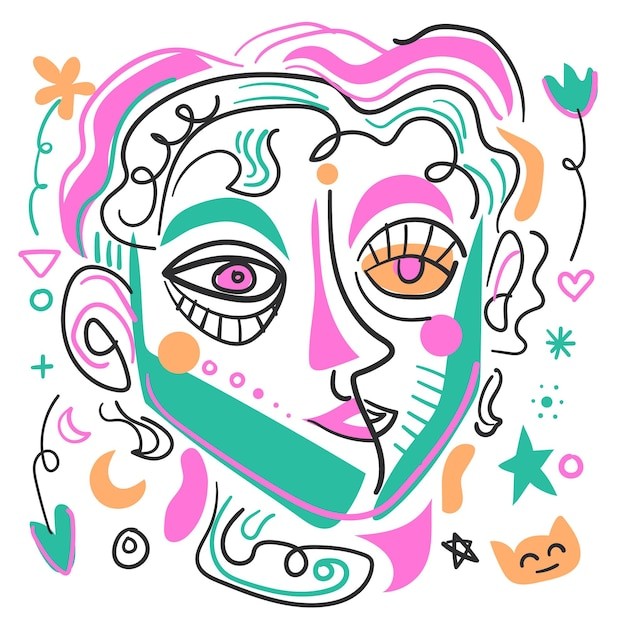 手绘抽象简约毕加索风格任务肖像插画