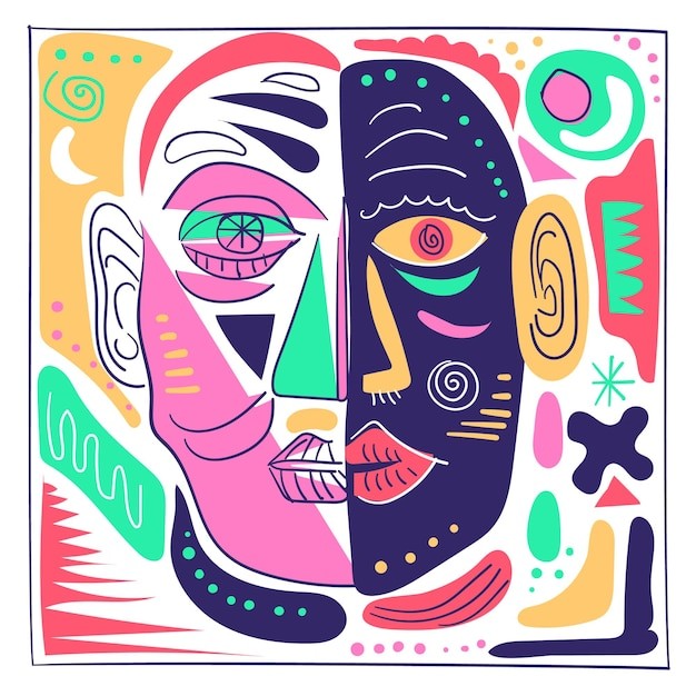 手绘抽象简约毕加索风格任务肖像插画