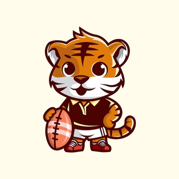 橄榄球老虎吉祥物卡通插画