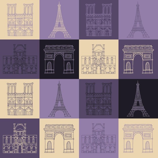 巴黎建筑地标巴黎圣母院埃菲尔铁塔凯旋门