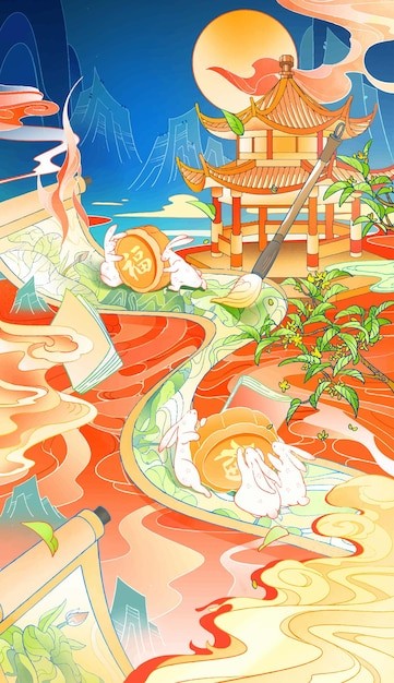 中秋节插画背景模板