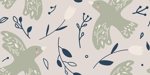 植物枝叶鸟花纹