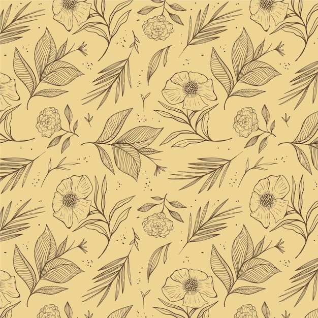 复古手绘植物花朵枝叶树叶花纹