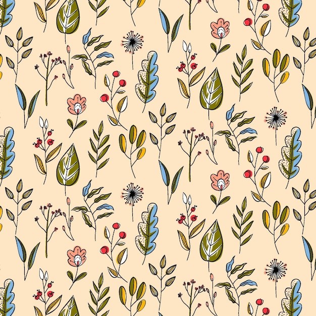 手绘植物枝叶花纹