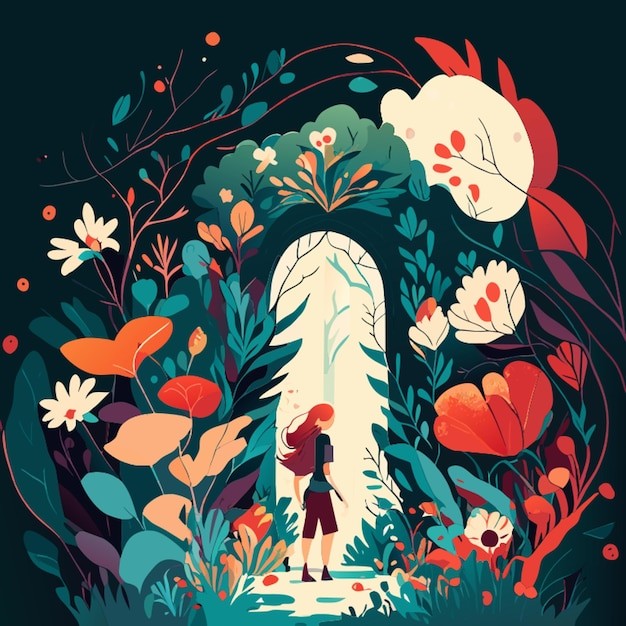 秘密花园人物场景插画