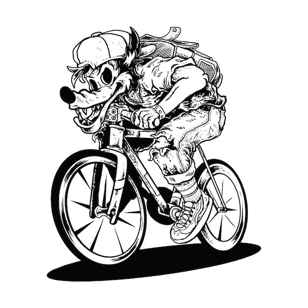 狼骑自行车插画