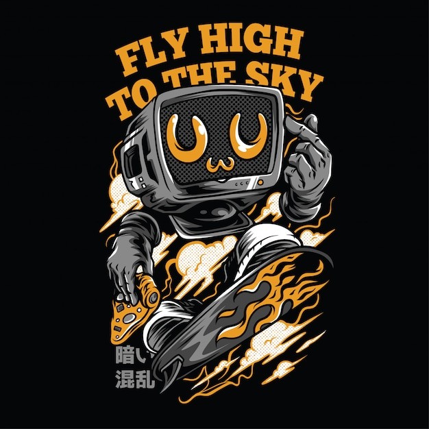 机器人滑板潮流插画