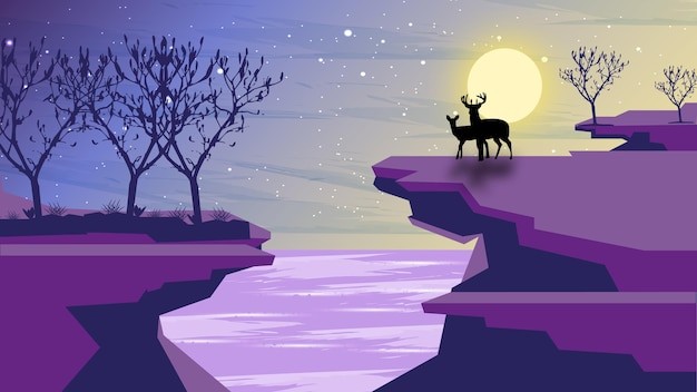 悬崖夜晚风景插画