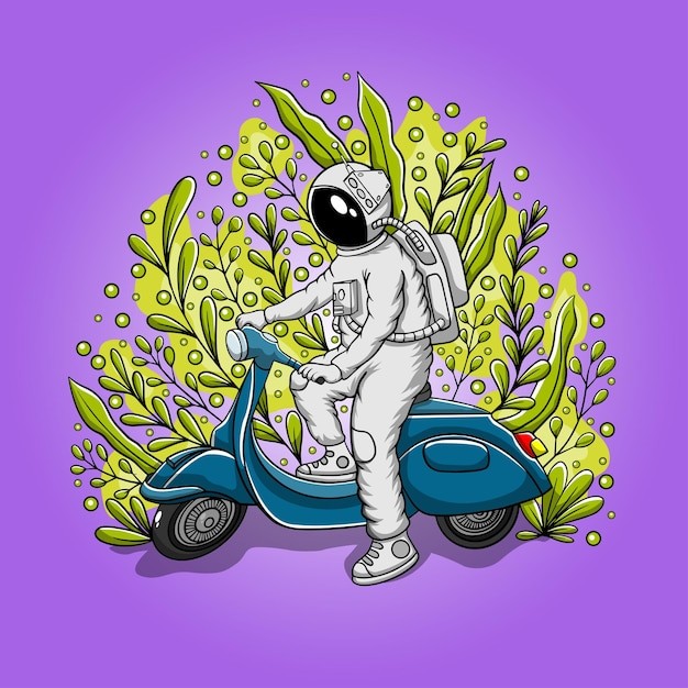 骑摩托车的宇航员插画