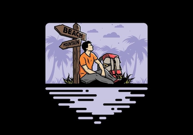 户外徒步路标插画