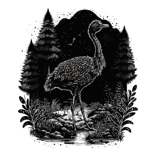 鸵鸟水彩画插画