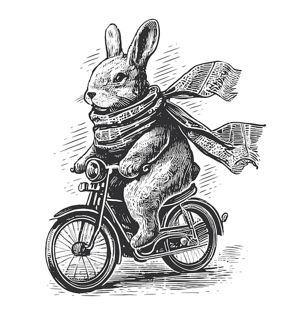 一只兔子骑着自行车复活节插画