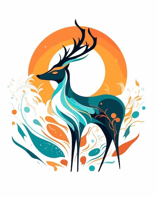 森林里的彩色鹿插画