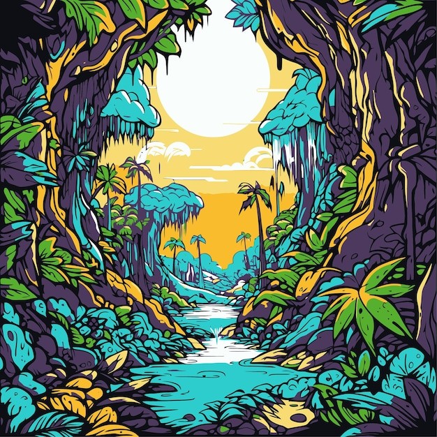 波普艺术风格的森林插画