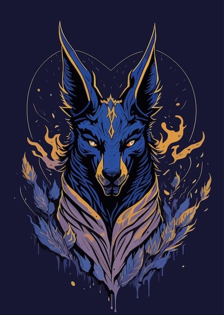 矢量复古纹身设计狼头T恤图案插画