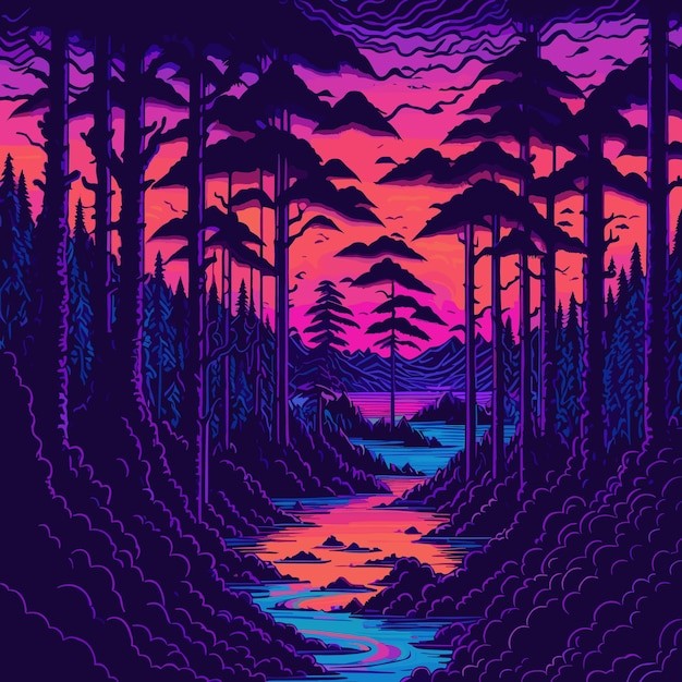 诡异的万圣节之夜森林插画