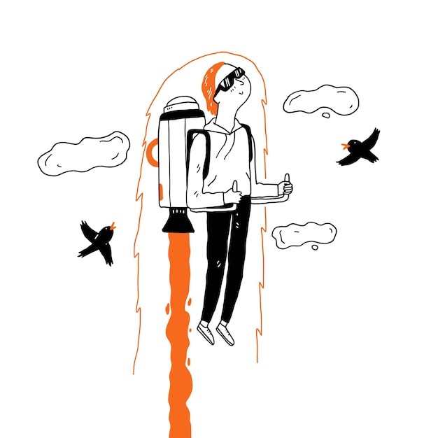 火箭人背上有喷气背包插画