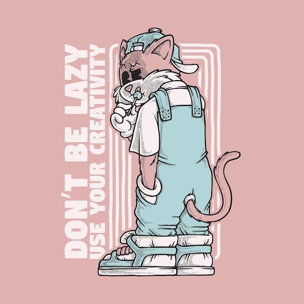 造型师粉红猫复古卡通插画