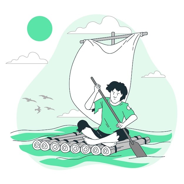 海上木筏漂流求生插画