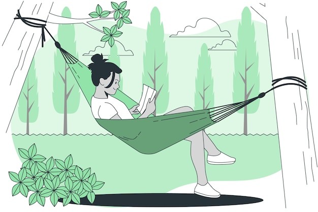 在吊床上看书的女人插画
