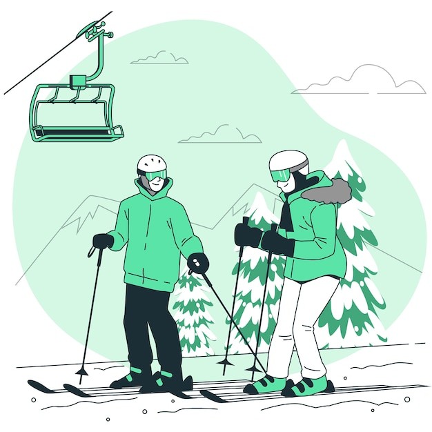冬季滑雪运动的男女插画
