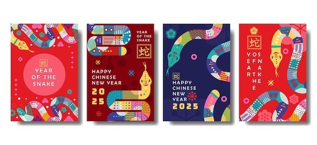 2025新年蛇年现代抽象蛇插画海报