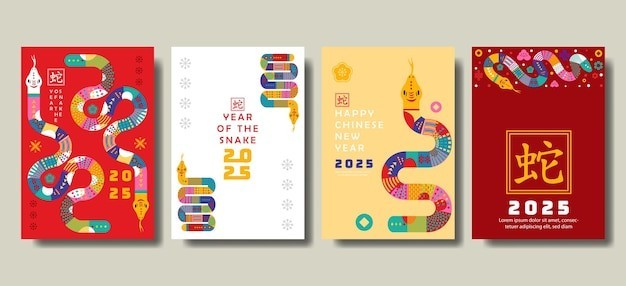 2025新年蛇年现代抽象蛇插画海报