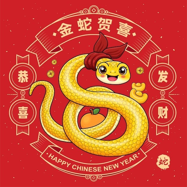 2025新年春节蛇年卡通蛇海报背景