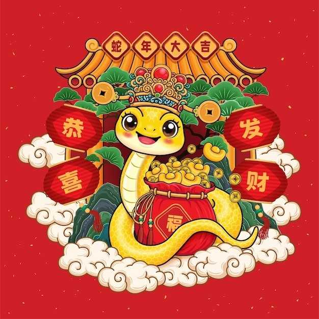 2025新年春节蛇年卡通蛇海报背景