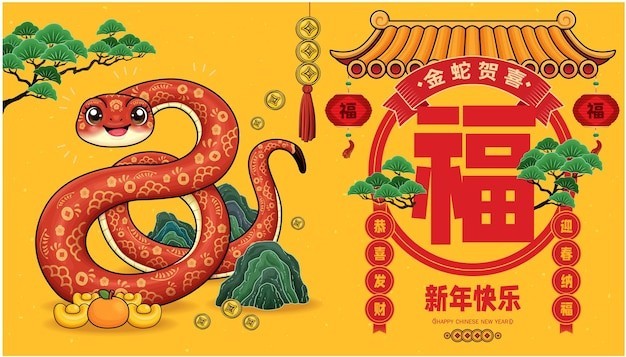 2025新年春节蛇年卡通蛇海报背景