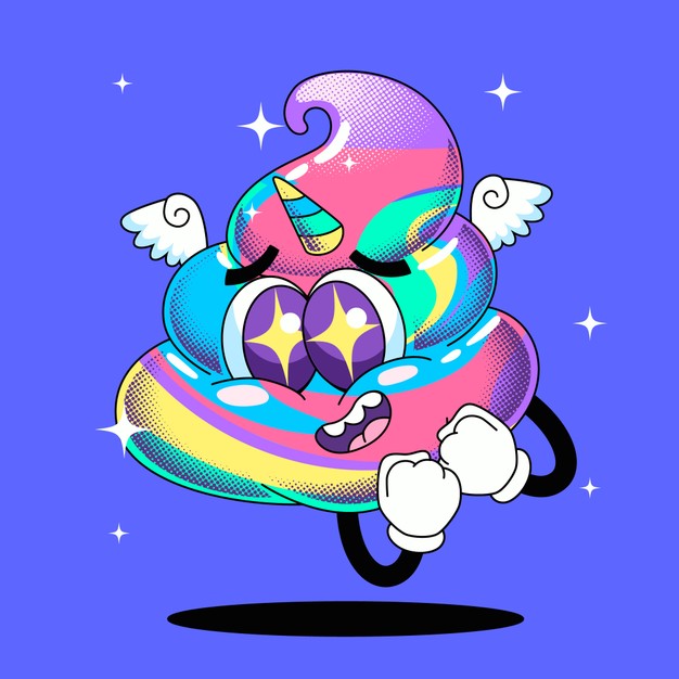 彩虹大便独角兽拟人卡通插画