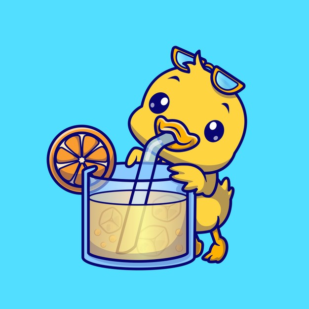 可爱小黄鸭喝果汁