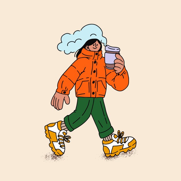 秋日街头漫步少女插画
