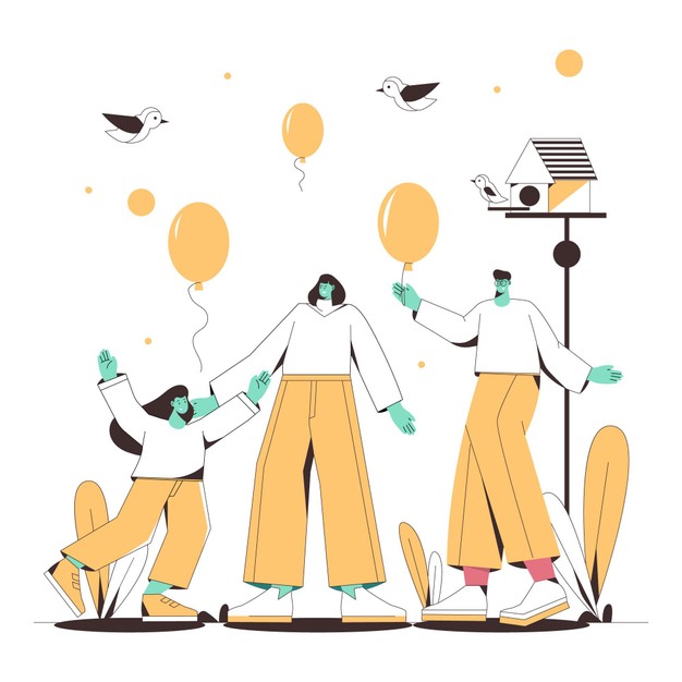 温馨家庭户外休闲插画