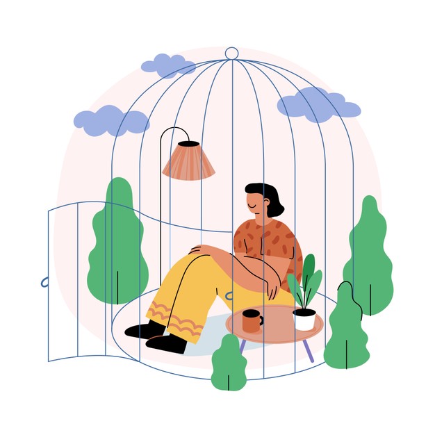 笼中休憩的惬意时光插画