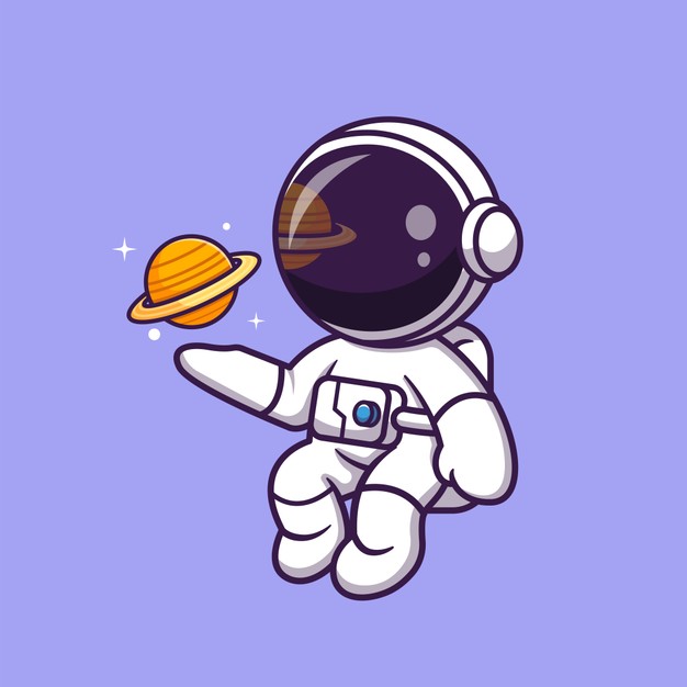 可爱宇航员与土星卡通插画