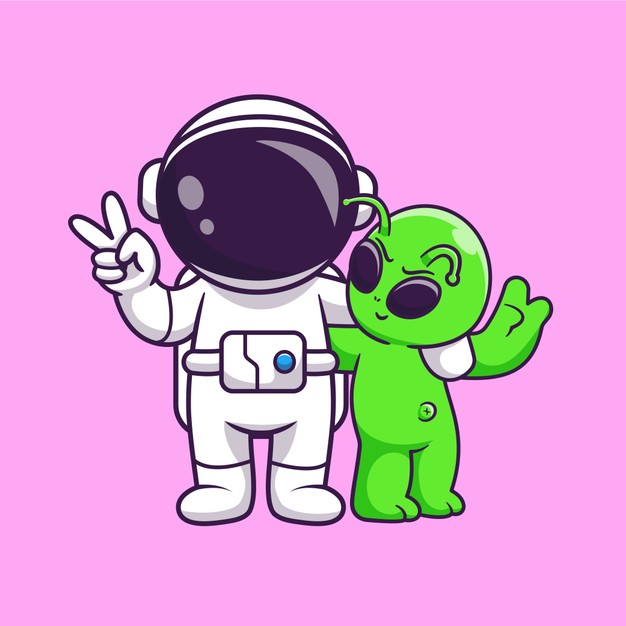 宇航员与外星人卡通形象