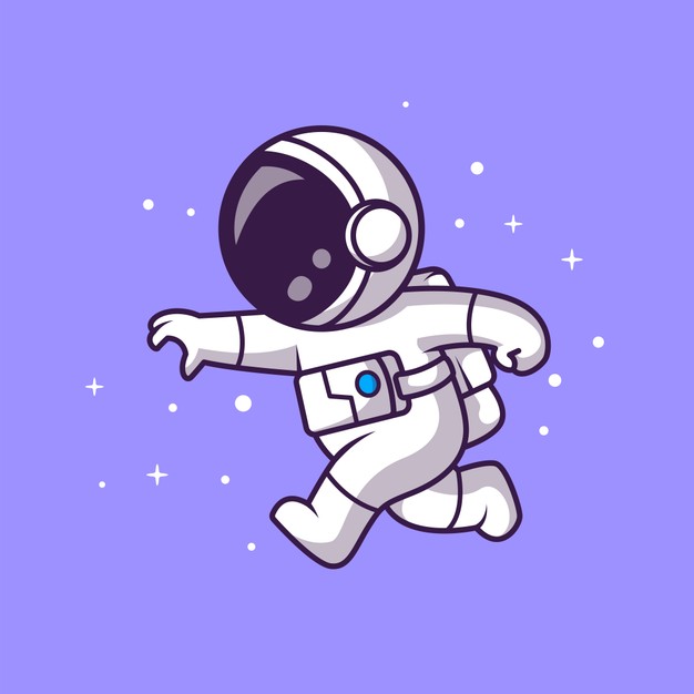 可爱卡通宇航员在紫色星空背景中漂浮