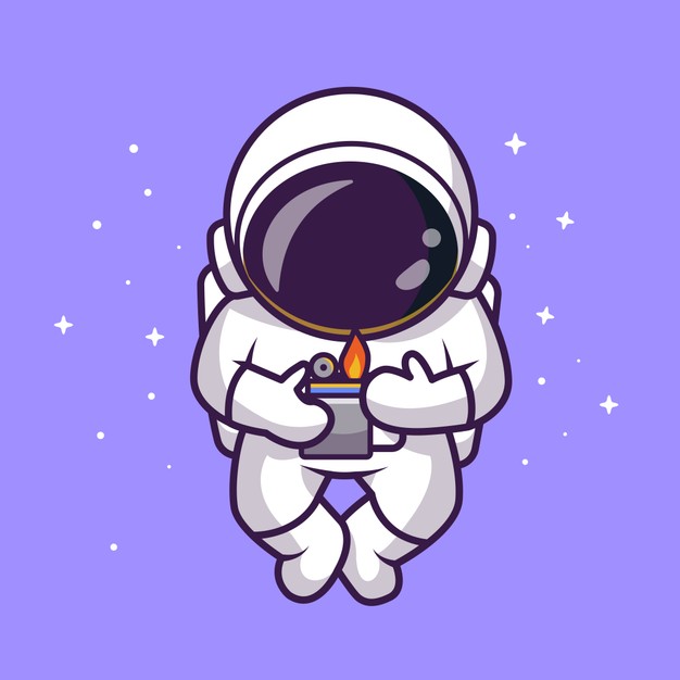 太空宇航员点燃打火机的可爱卡通形象