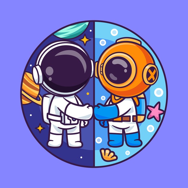 太空与深海的友好握手插画