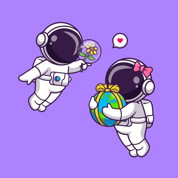 太空情侣浪漫献花地球主题插画