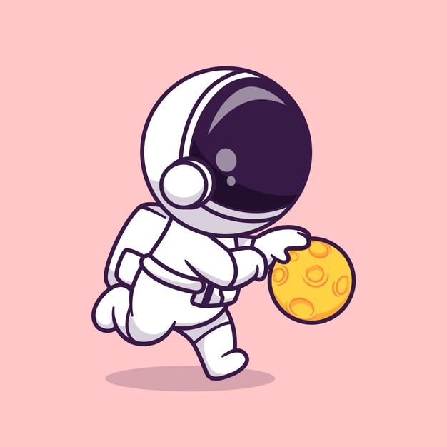 可爱卡通宇航员怀抱黄色星球设计素材
