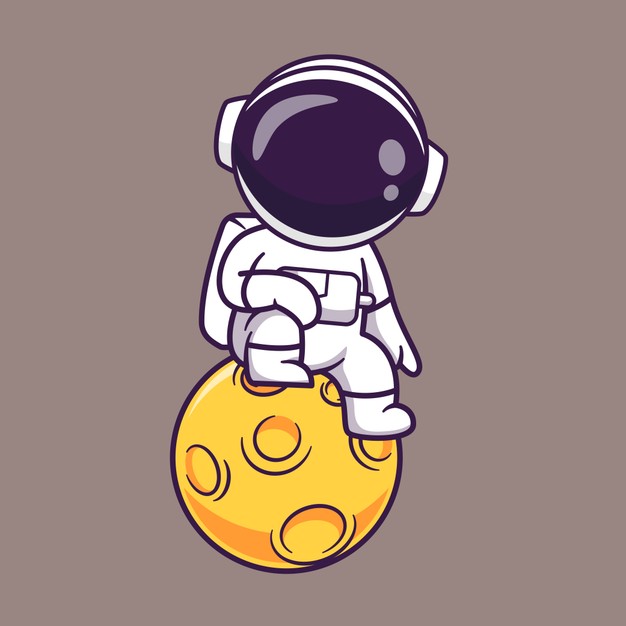 卡通宇航员坐在黄色星球上的可爱矢量插画设计素材