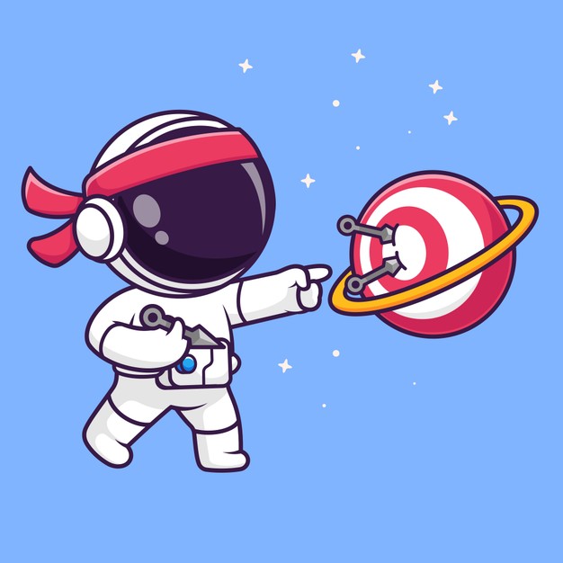 卡通宇航员与目标星球矢量插画设计素材