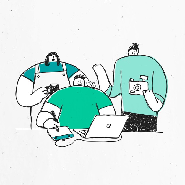 简约线条手绘创意团队设计工作场景插画